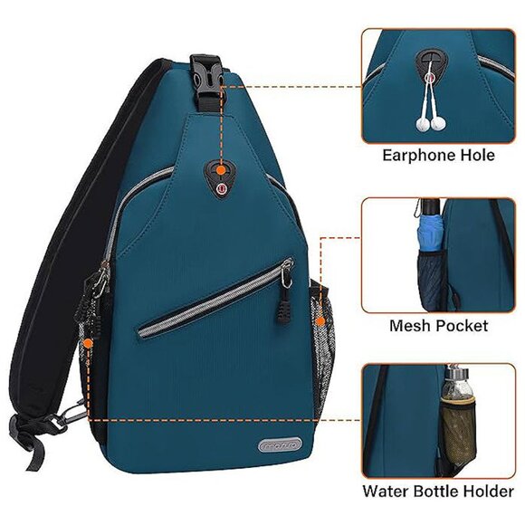 Sling Backpack, Multipurpose Crossbody Shoulder Bag Travel Hiking Deep Teal - Picture 3 of 6